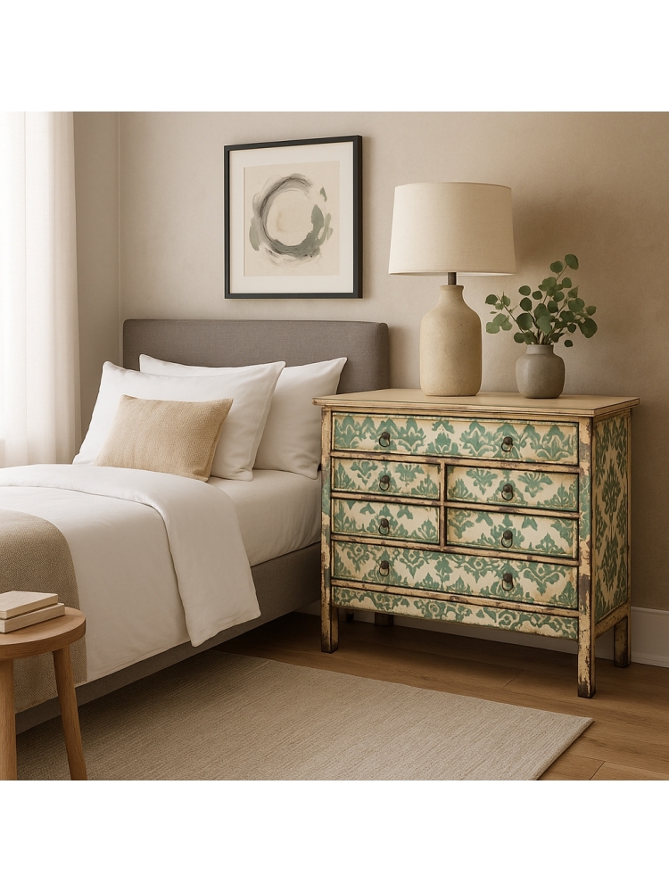 Commode Fleurs vert d'eau | L'Empreinte - Commodes