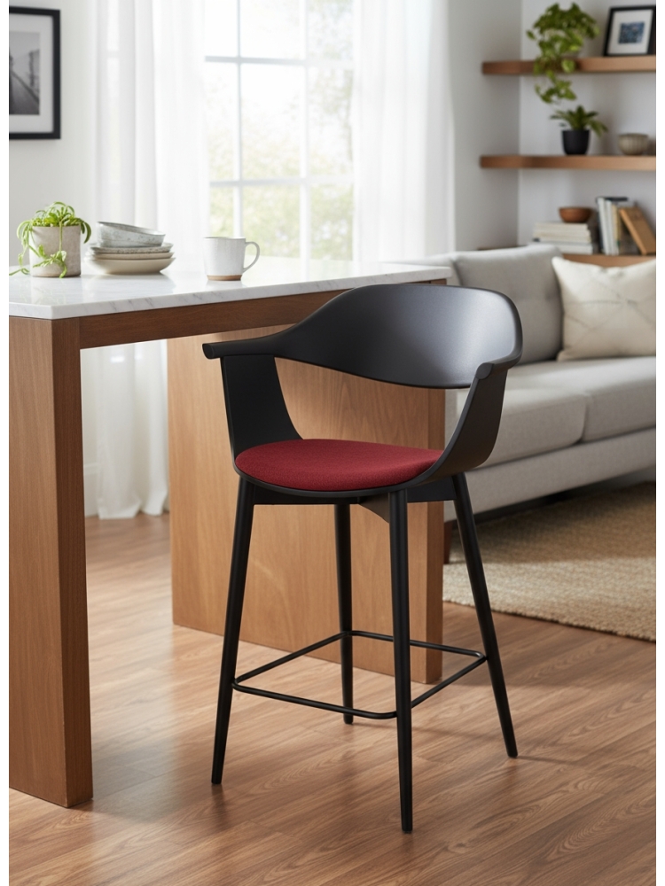 Tabouret Lola avec accoudoirs assise Bordeaux