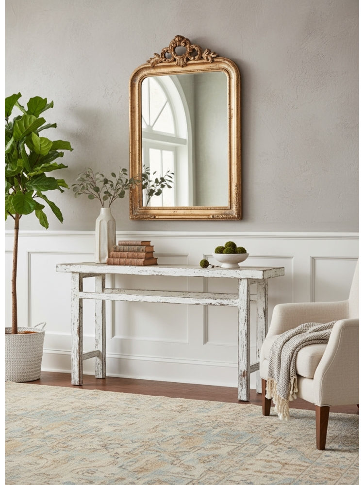 Console hamptons teck recyclé white