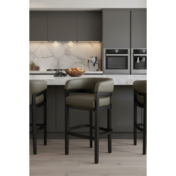 Tabouret Ontario cuir vert olive H75 comptoir