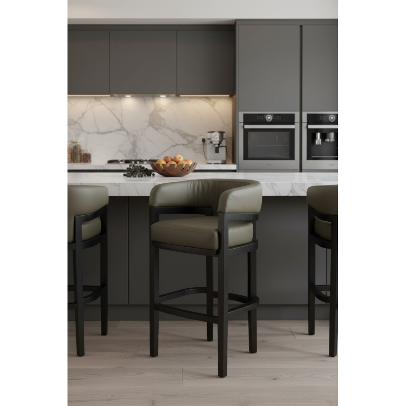 Tabouret Ontario cuir vert olive H75 comptoir