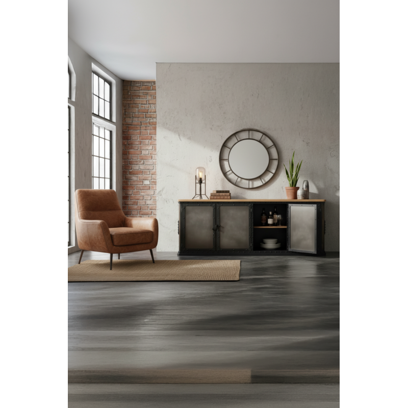 Buffet 4 portes manguier et métal 180cm