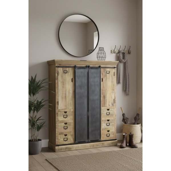 Penderie 2 portes 8 tiroirs manguier et métal |  - Buffets