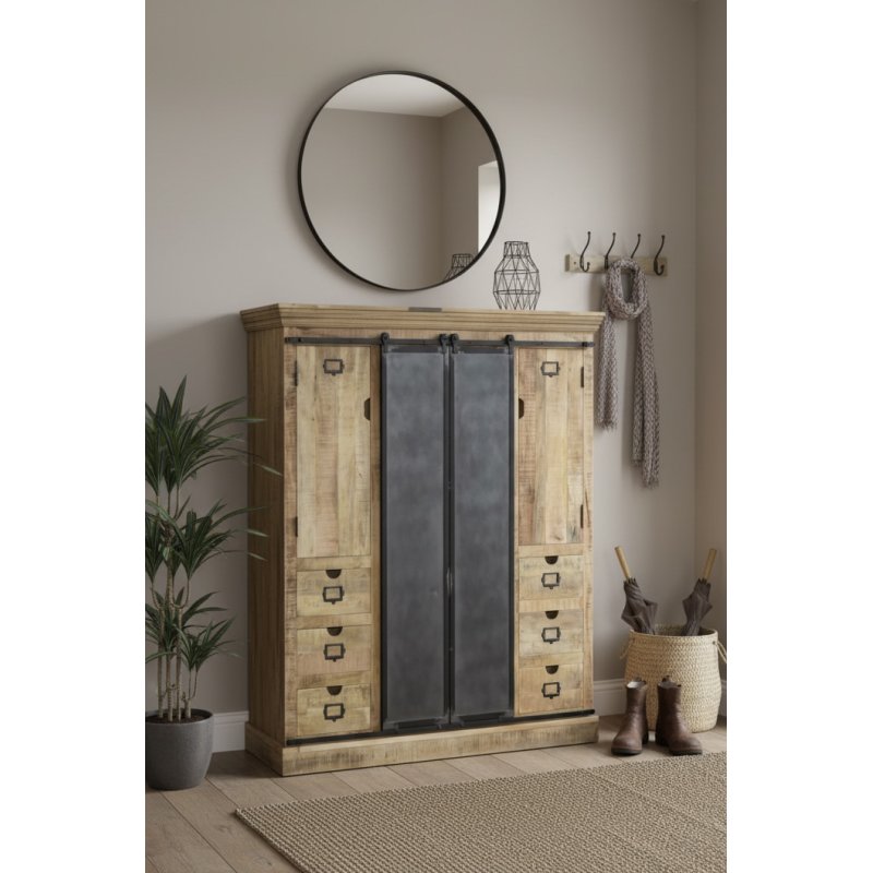 Penderie 2 portes 8 tiroirs manguier et métal