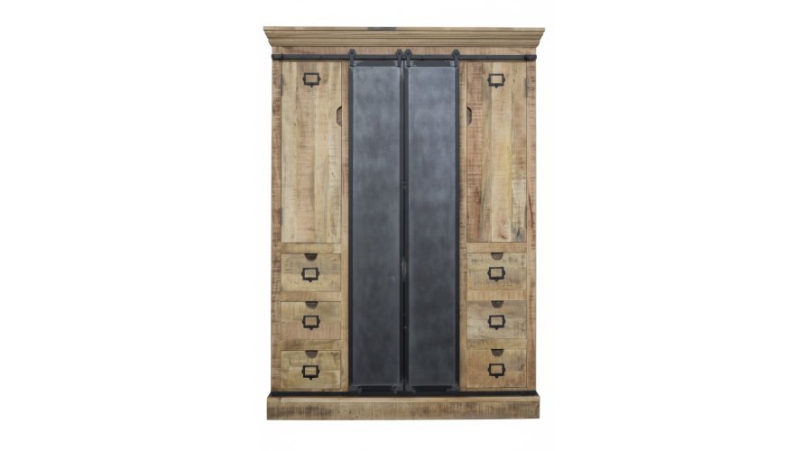 Penderie 2 portes 8 tiroirs manguier et métal |  - Buffets