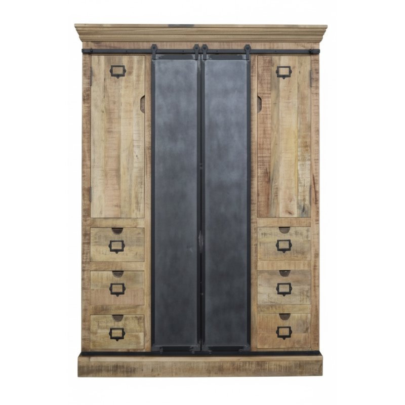 Penderie 2 portes 8 tiroirs manguier et métal |  - Buffets