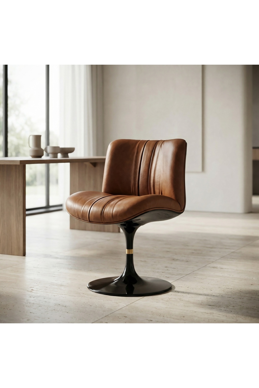 Chaise Kiss pivotante cuir camel | L'Empreinte - Chaises