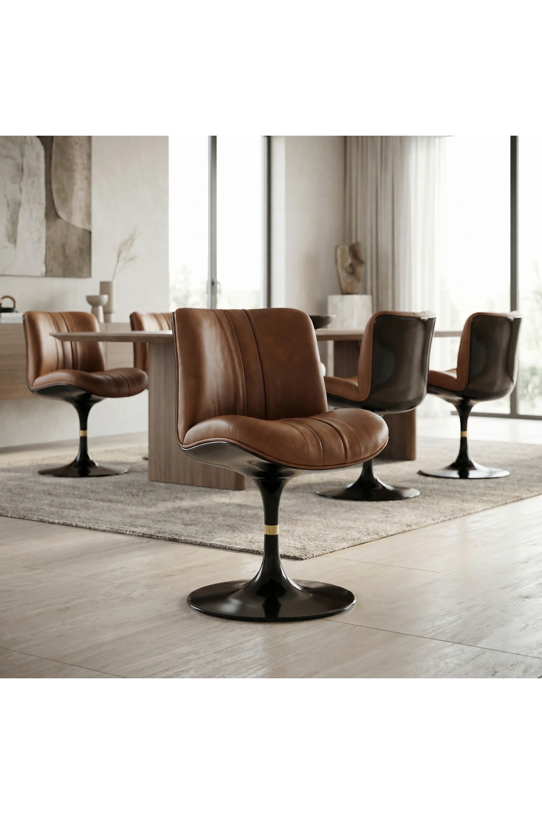 Chaise Kiss pivotante cuir camel | L'Empreinte - Chaises