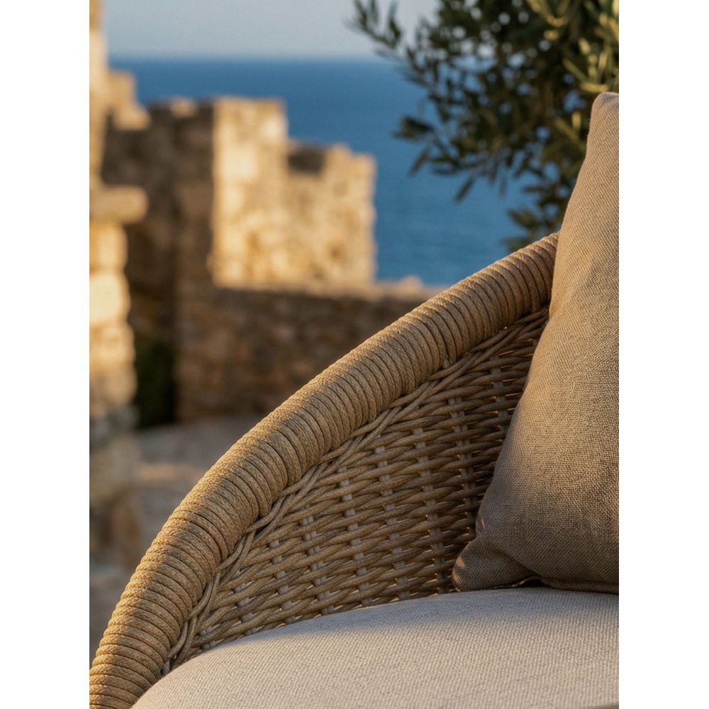 Salon de jardin design en aluminium et cordes naturelles - Ensemble extérieur élégant avec canapé et fauteuils