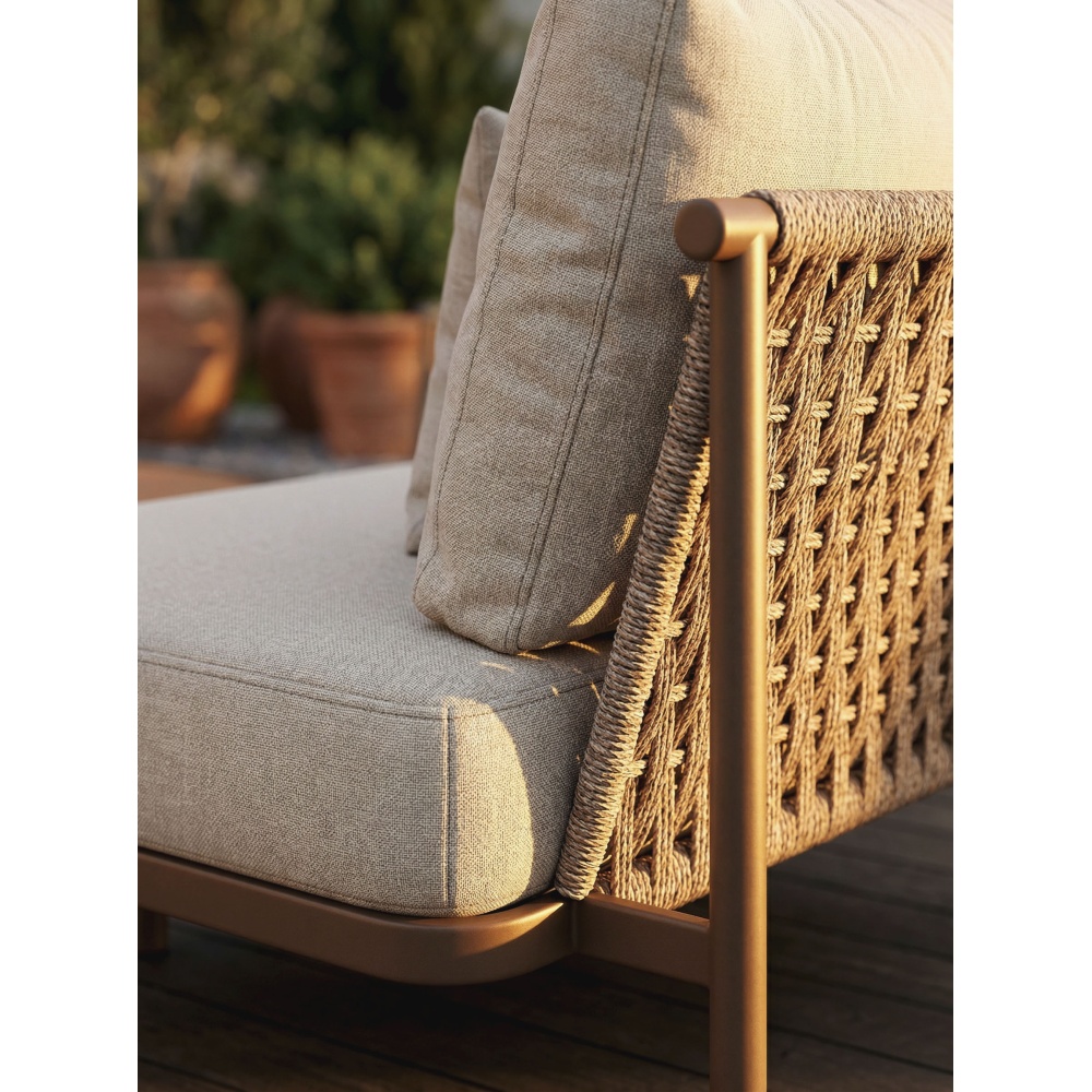 Salon de jardin design en aluminium et cordes naturelles - Ensemble extérieur élégant avec canapé et fauteuils