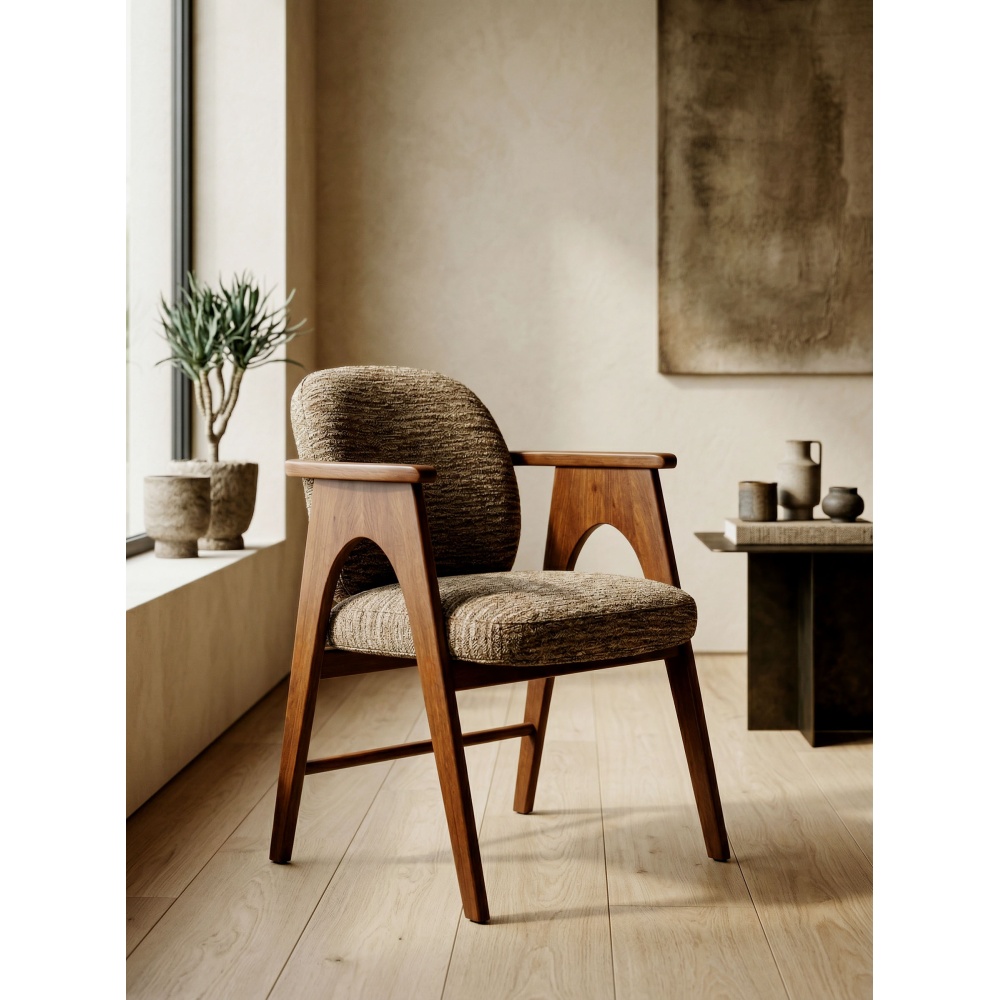 Chaise teinte noyer & tissu marron